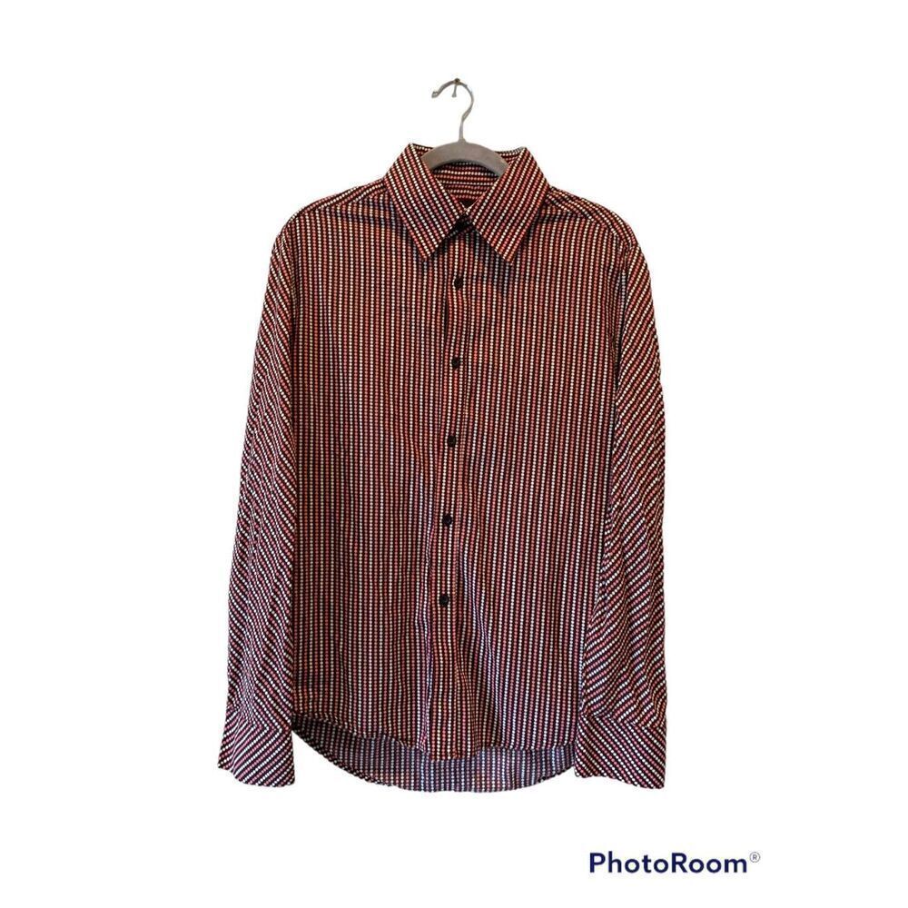 7 Diamonds Men's Polka Dot Casual Button Down Shirt Red Large